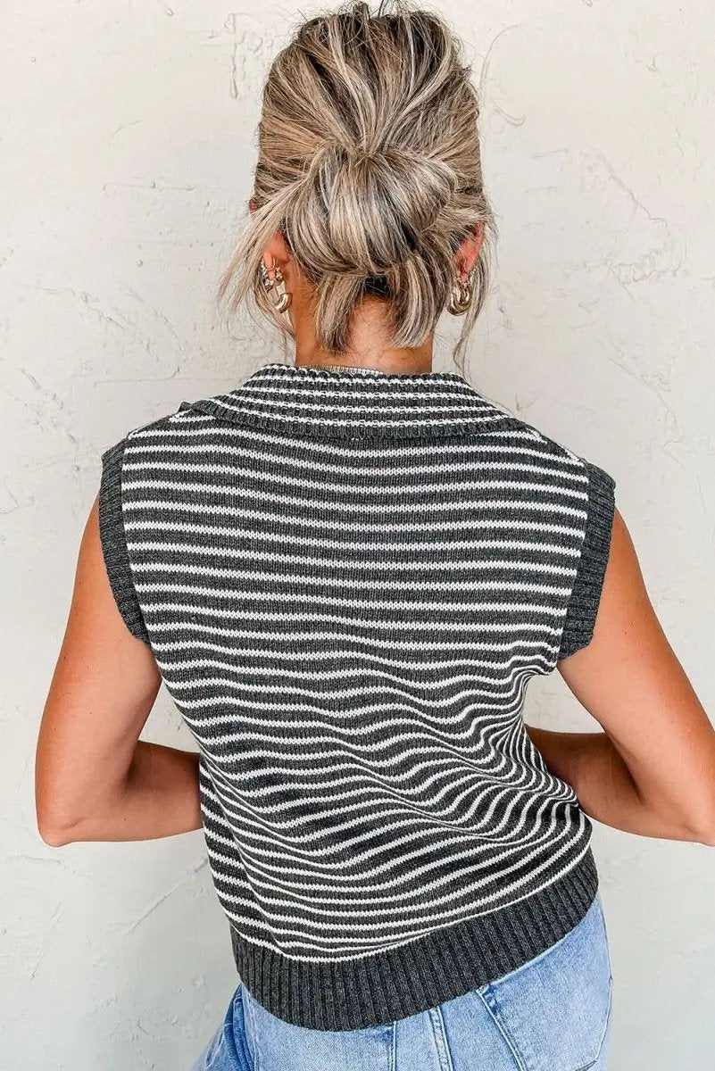 Love Salve Gray Stripe Women&amp;#39;s Layering Vest Casual Sweater Vest with Pockets