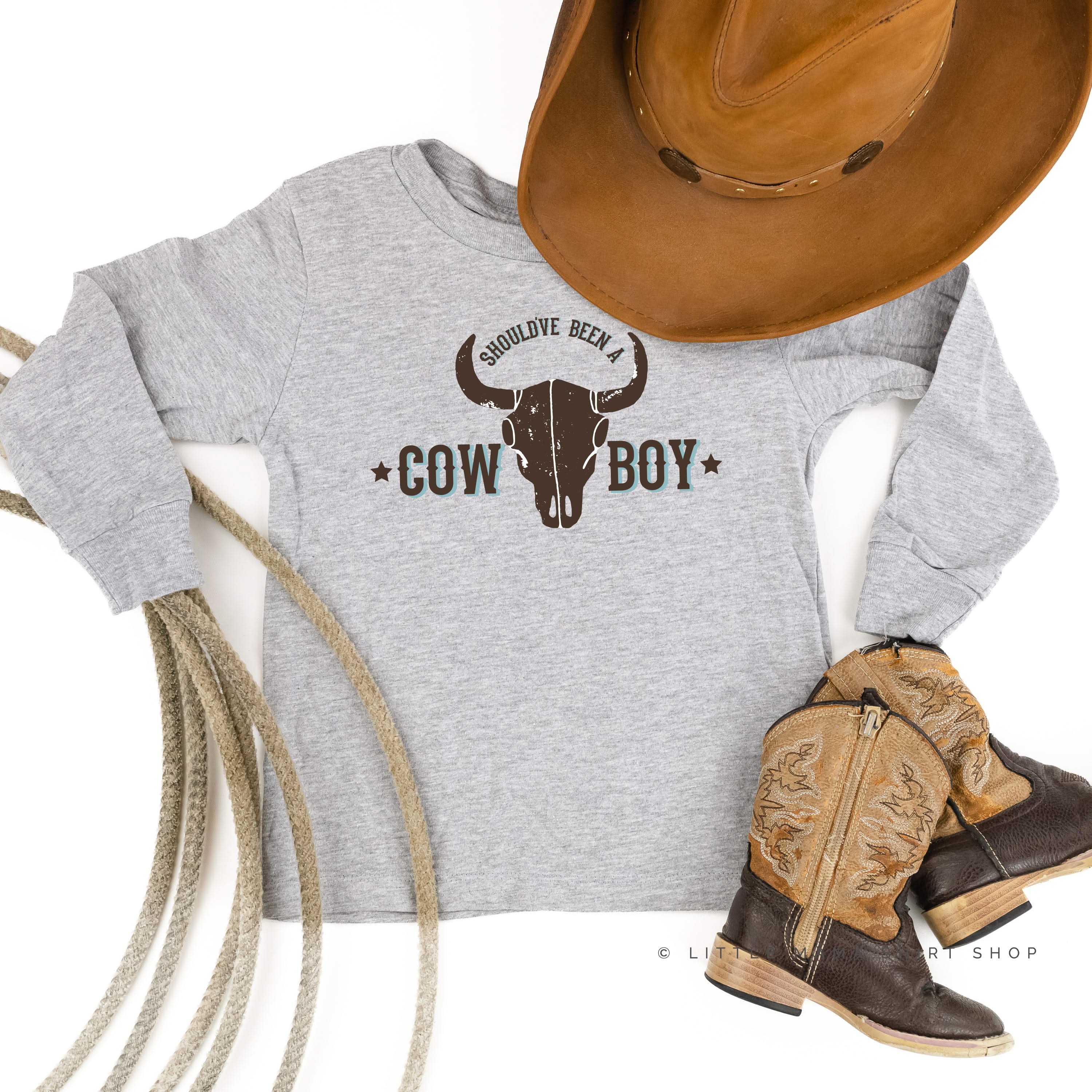 Should&amp;#39;ve Been a Cowboy - Distressed Design - Child Long Sleeve Tee