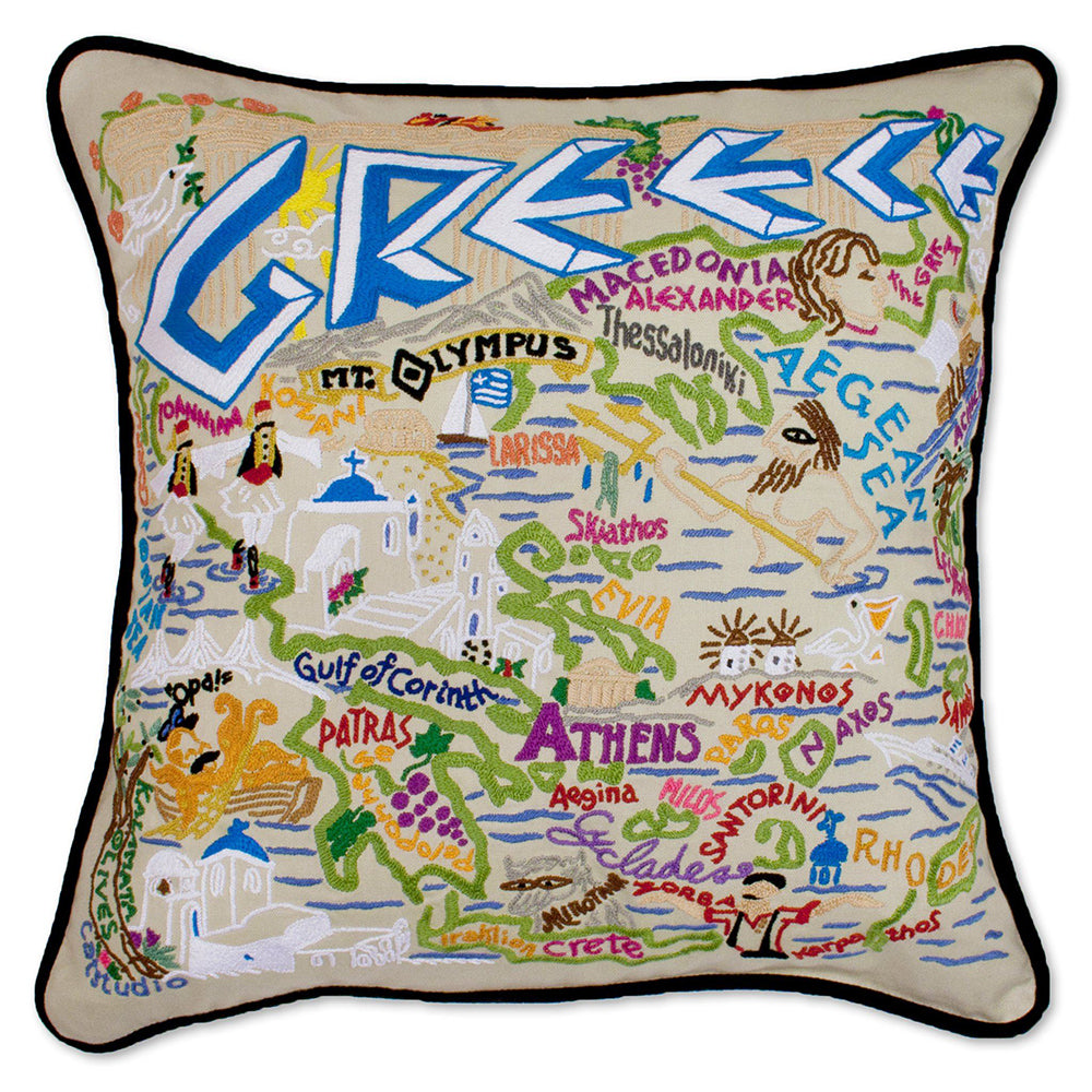 Greece Hand-Embroidered Pillow