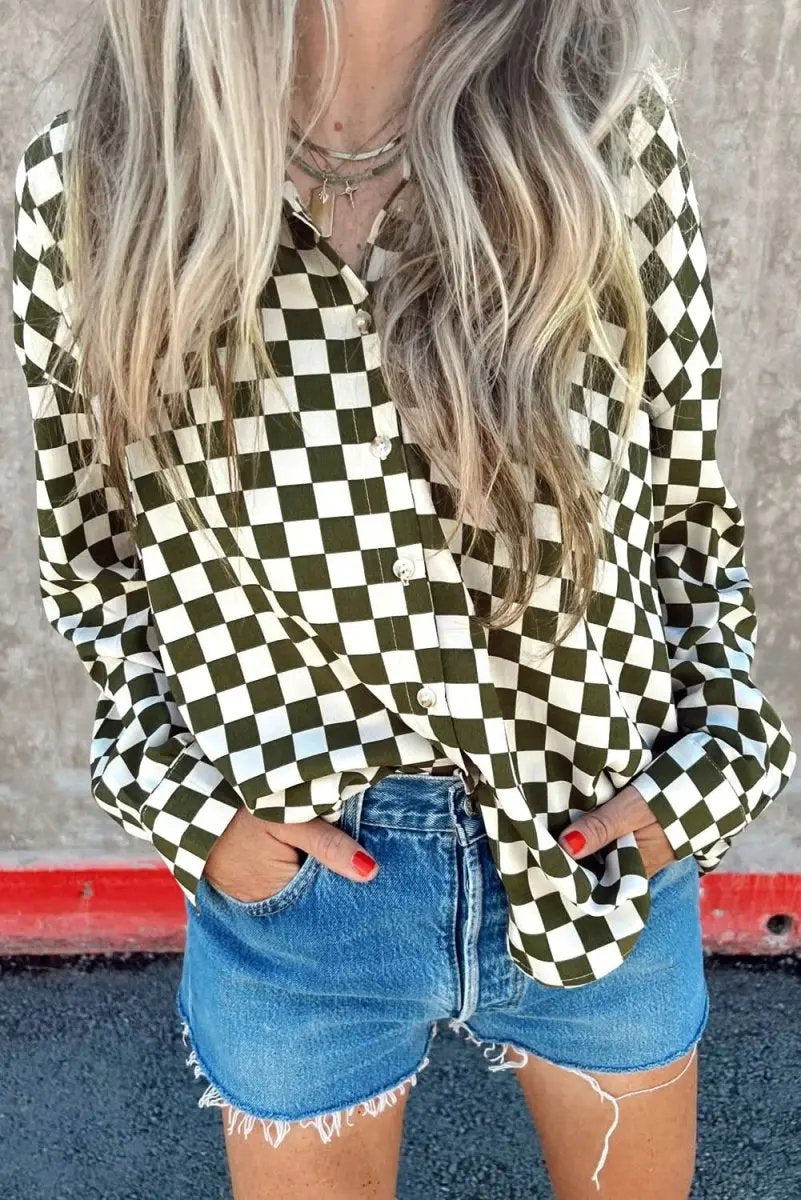 Love Salve Green Checkered Women&amp;#39;s Casual Shirt Spring Style Loose Fit Top