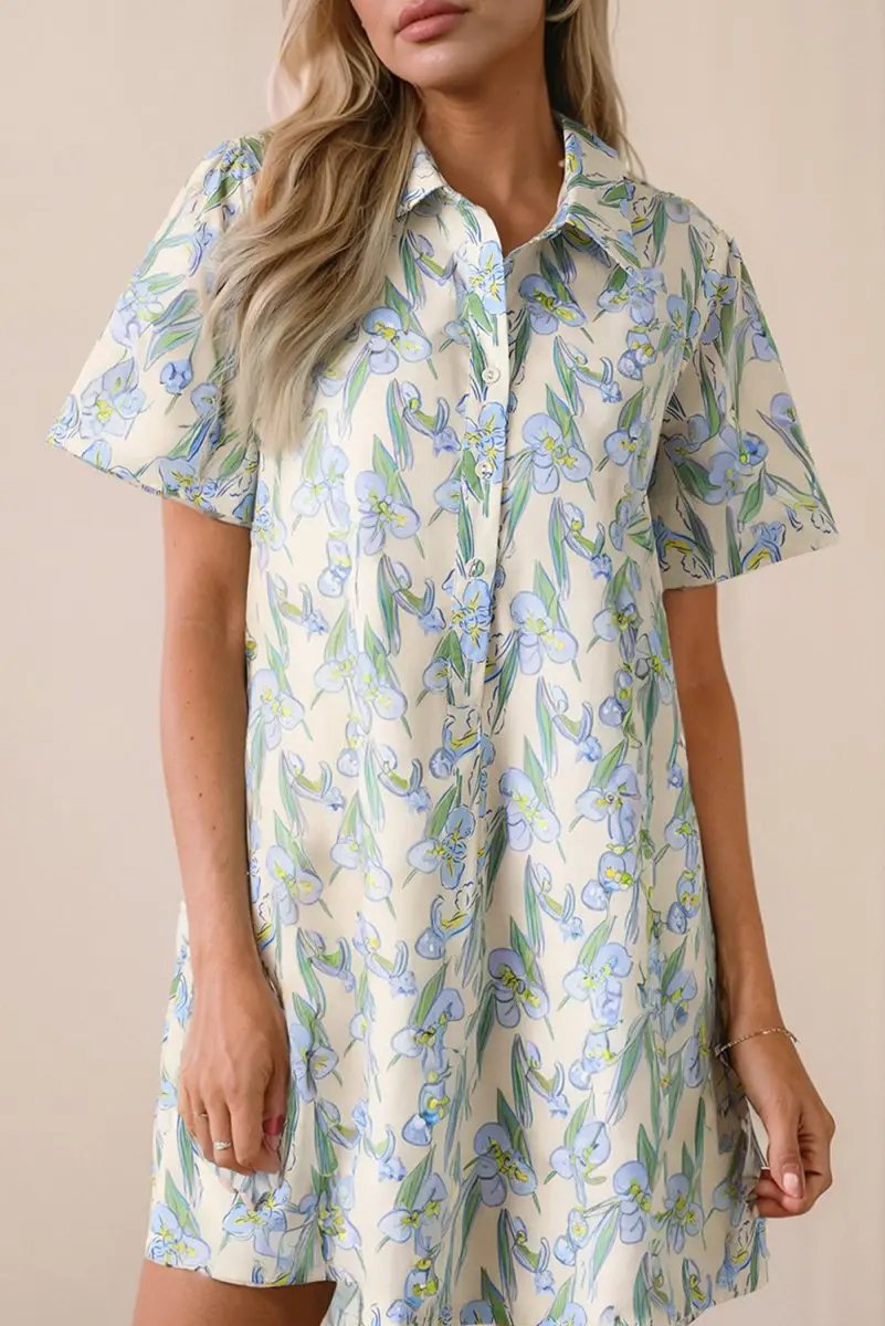 Love Salve Green Floral Dress Daily Wear Women&amp;#39;s Shift Dress Buttoned, Summer Style