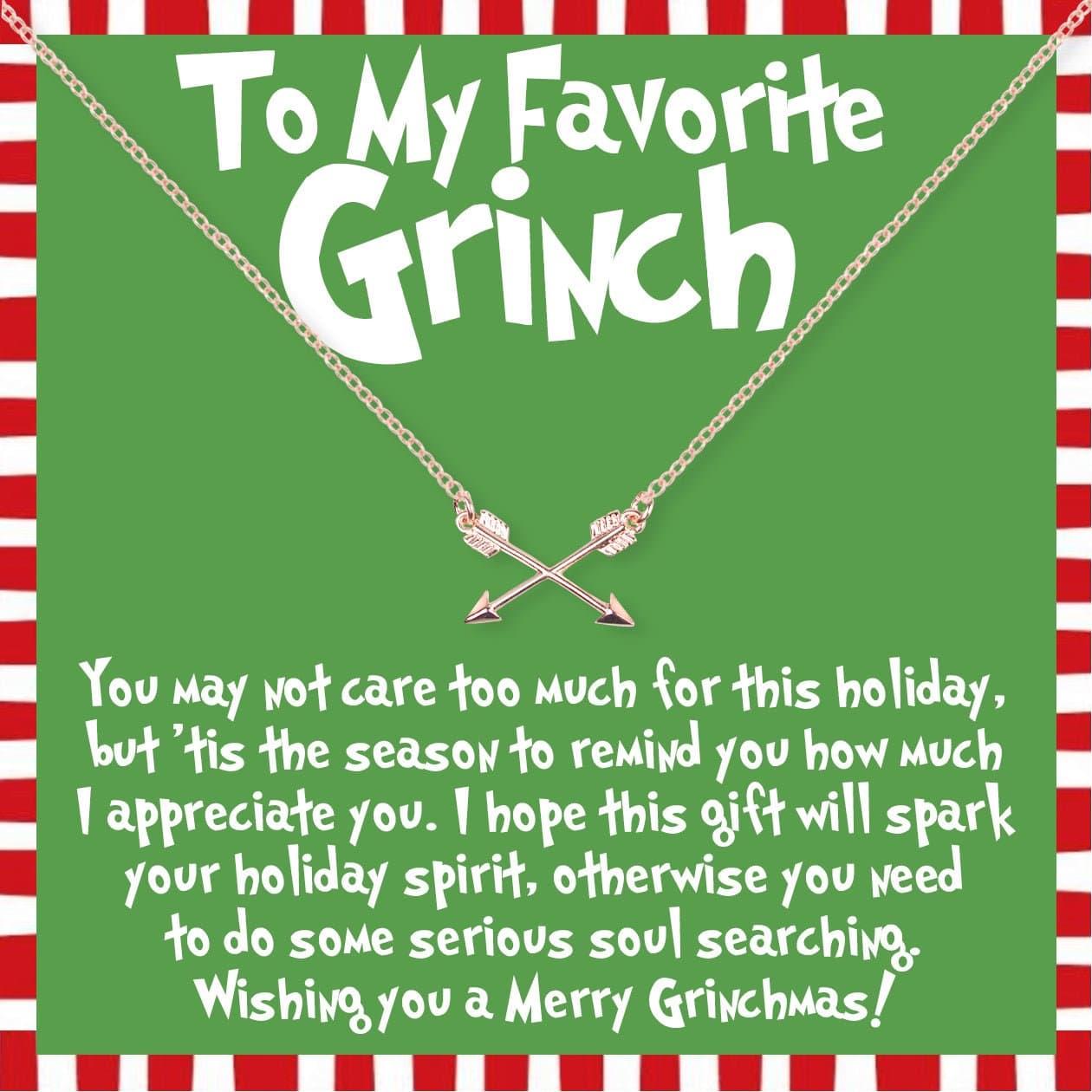 Grinch Christmas Double Intersecting Arrows Necklace