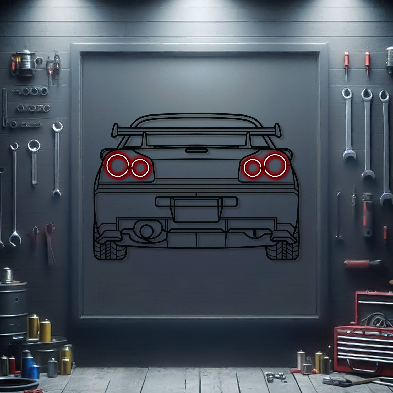 GT-R R34 Back View Metal Neon Car Wall Art - MTN0095