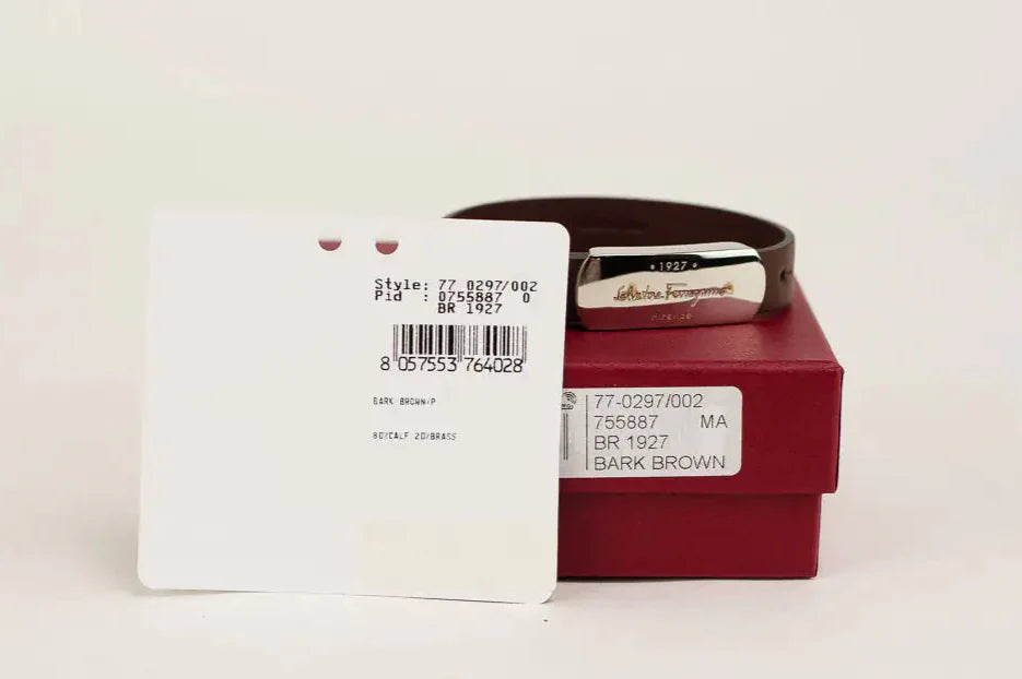 (.06) Style Loft Collection x Salvatore Ferragamo Brown Leather Silver Toned 1927 Logo Bracelet