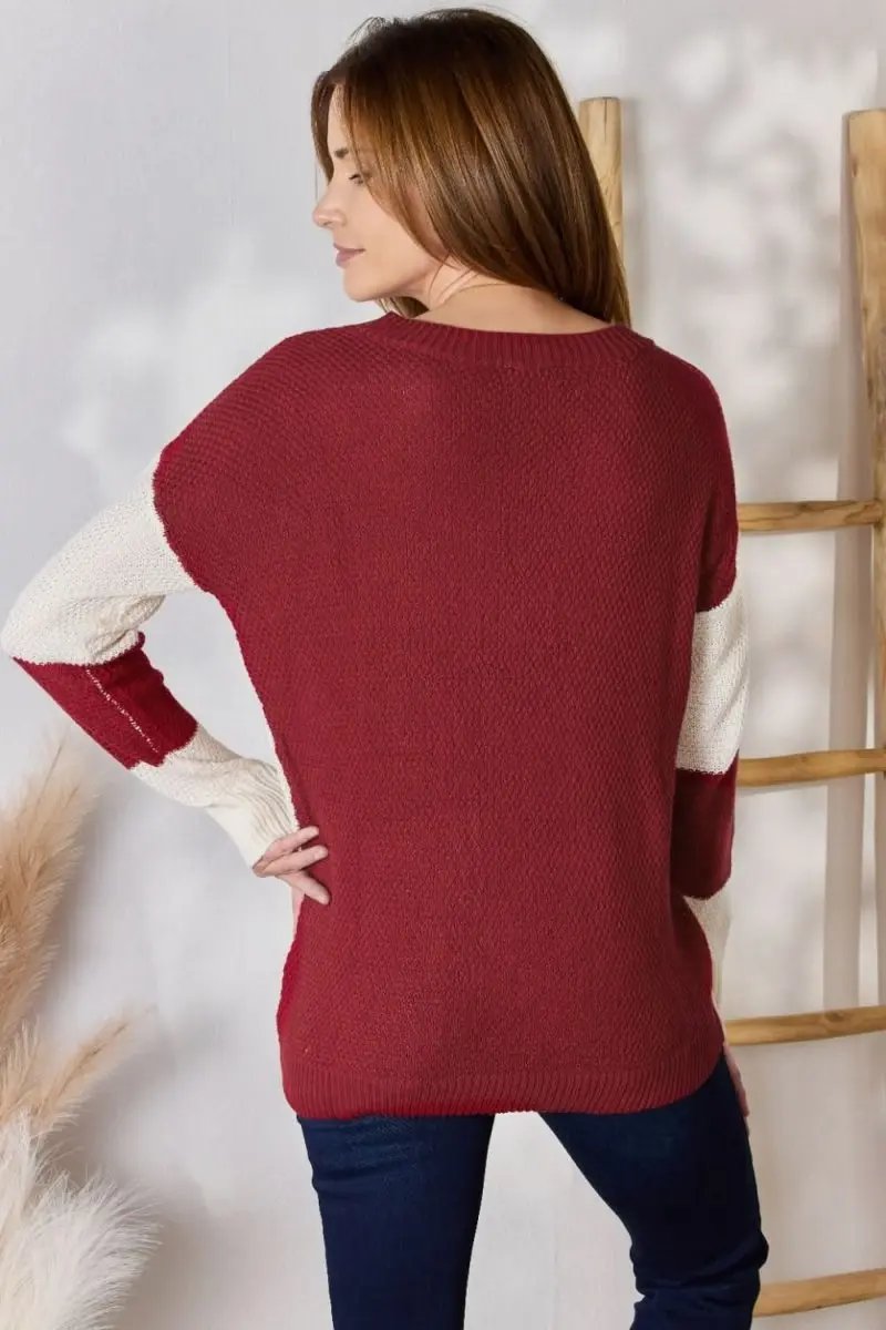 Lovesalve WS Hailey &amp; Co Color Block Women&#39;s Knit Top Trendy Dropped Shoulder Sweater
