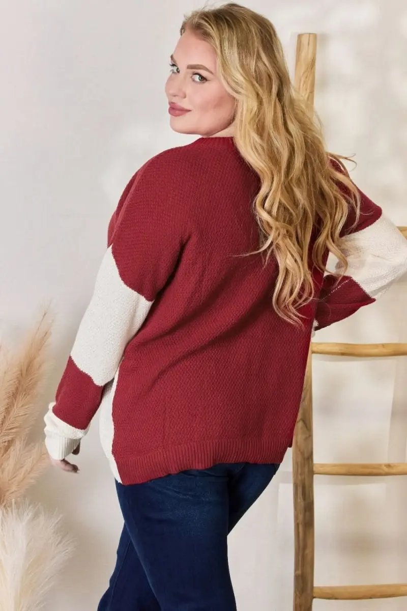 Lovesalve WS Hailey &amp; Co Color Block Women&#39;s Knit Top Trendy Dropped Shoulder Sweater