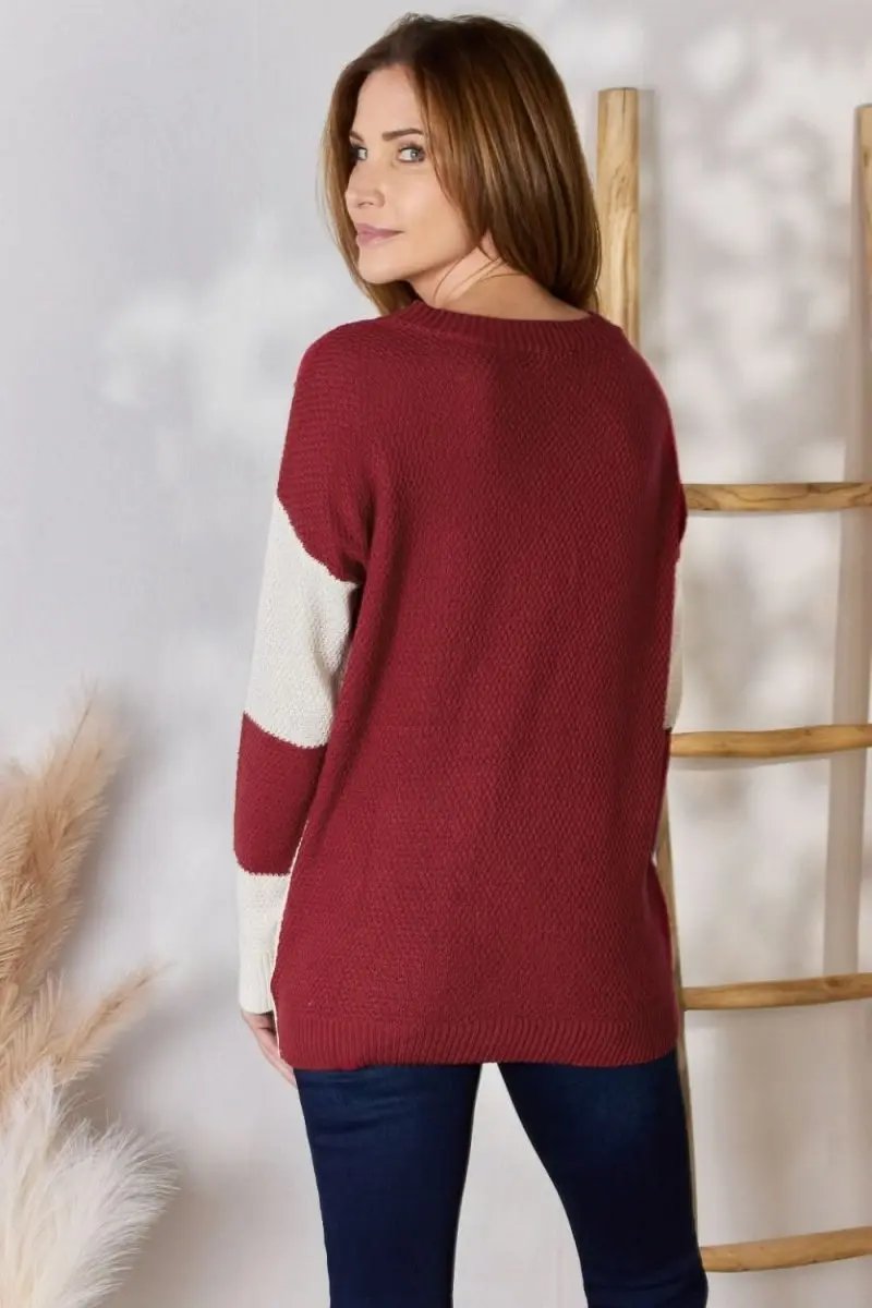 Lovesalve WS Hailey &amp; Co Color Block Women&#39;s Knit Top Trendy Dropped Shoulder Sweater
