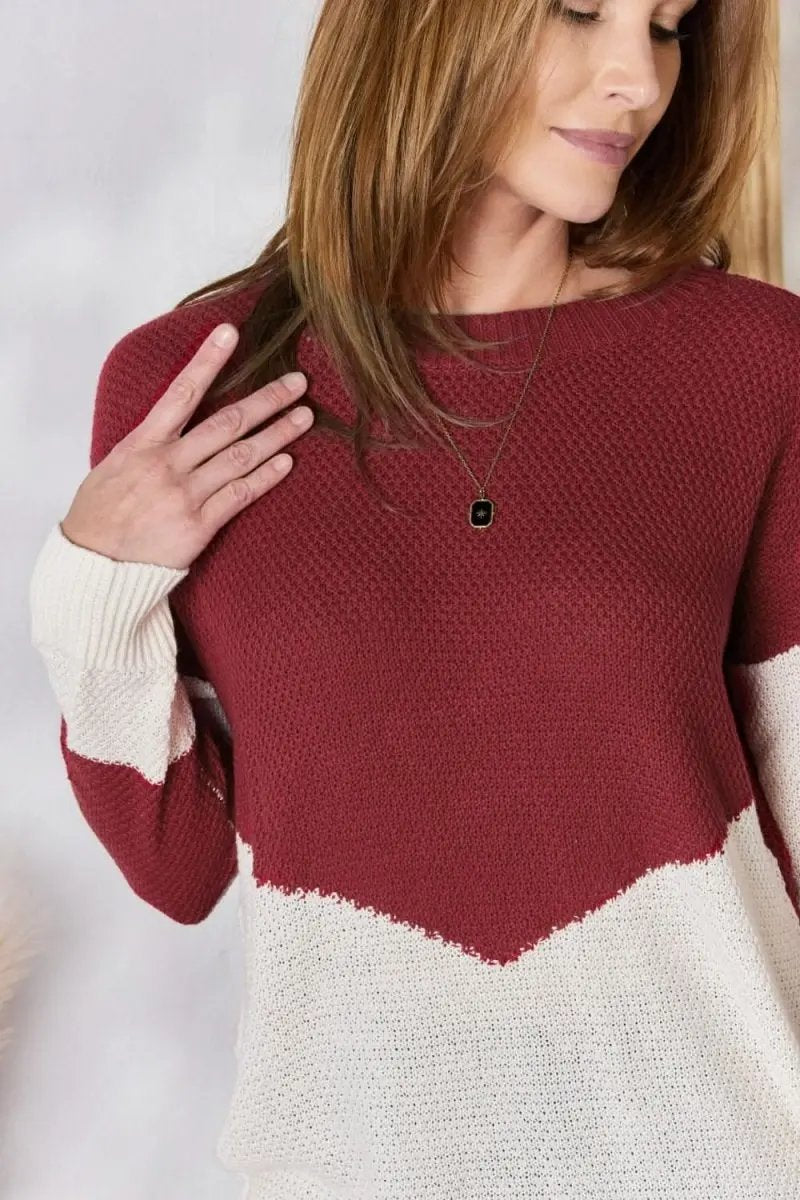 Lovesalve WS Hailey &amp; Co Color Block Women&#39;s Knit Top Trendy Dropped Shoulder Sweater