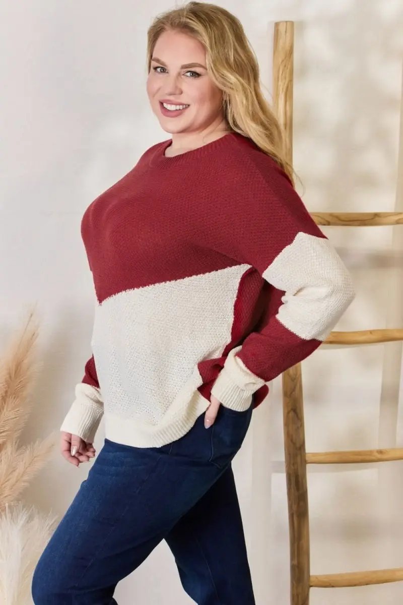 Lovesalve WS Hailey &amp; Co Color Block Women&#39;s Knit Top Trendy Dropped Shoulder Sweater
