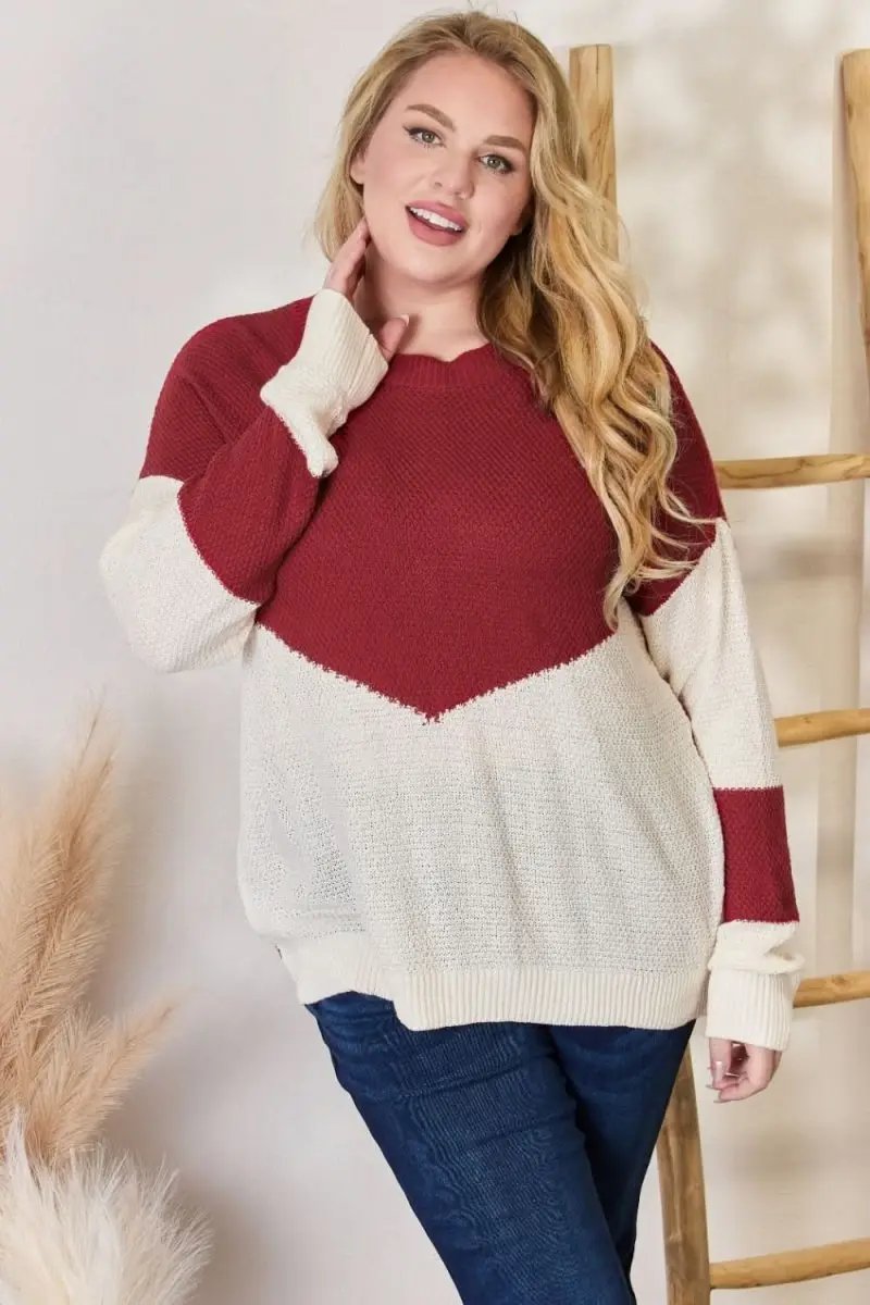 Lovesalve WS Hailey &amp; Co Color Block Women&#39;s Knit Top Trendy Dropped Shoulder Sweater