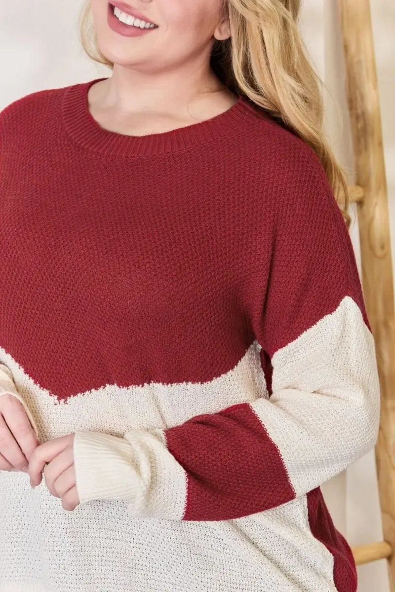 Lovesalve WS Hailey &amp; Co Color Block Women&#39;s Knit Top Trendy Dropped Shoulder Sweater