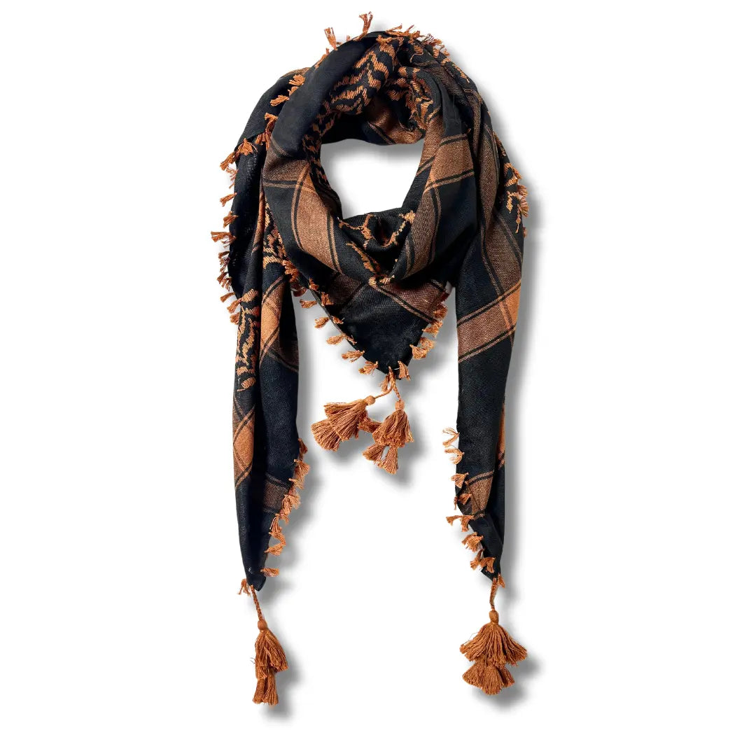 Dark Orange &amp;amp; Black Kuffiyeh – Handcrafted Palestinian Scarf with Traditional Elegance
