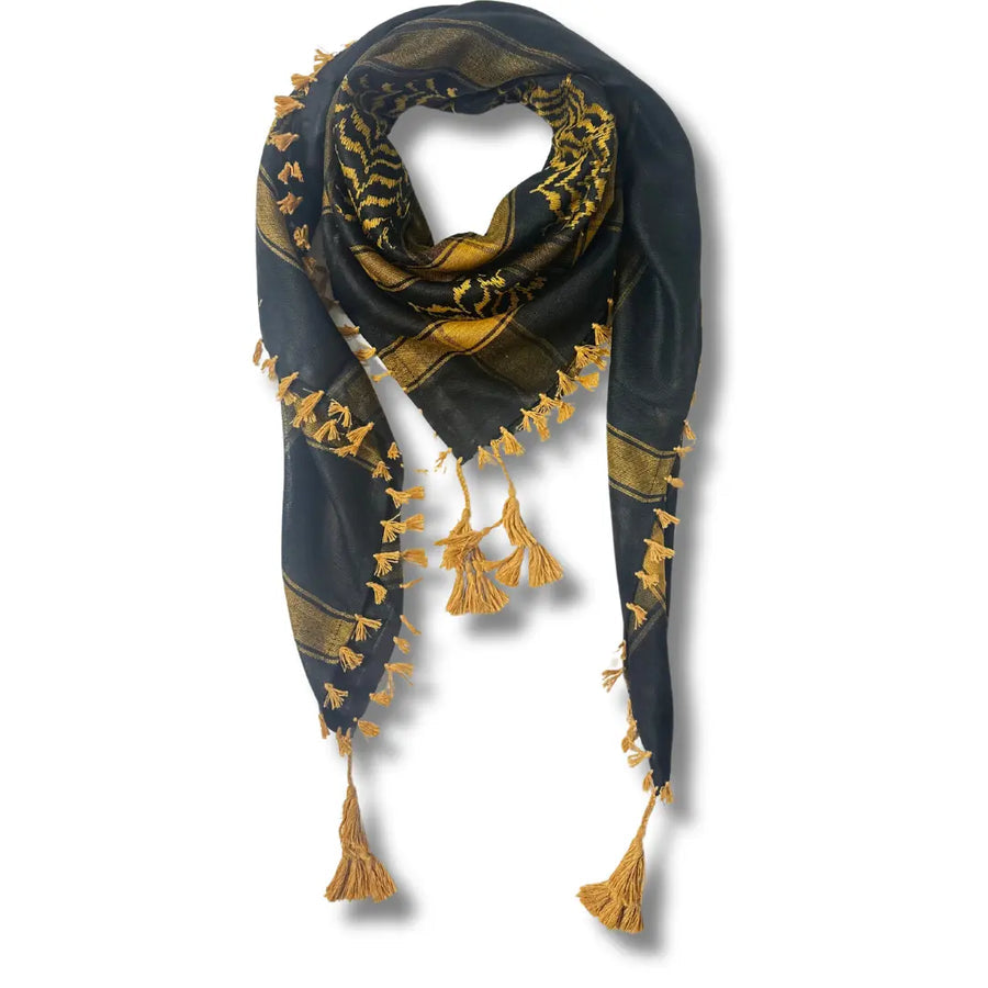 Dark Tan &amp;amp; Black Kuffiyeh – Handcrafted Palestinian Scarf with Traditional Elegance