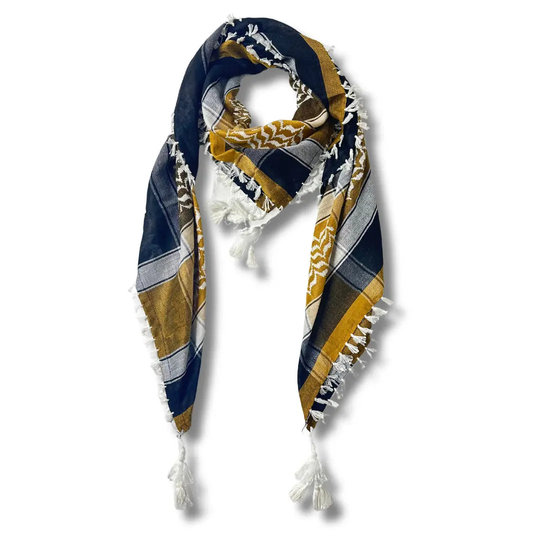 Handcrafted Palestinian Kuffiyeh Scarf in Yellow &amp;amp; White Embroidery