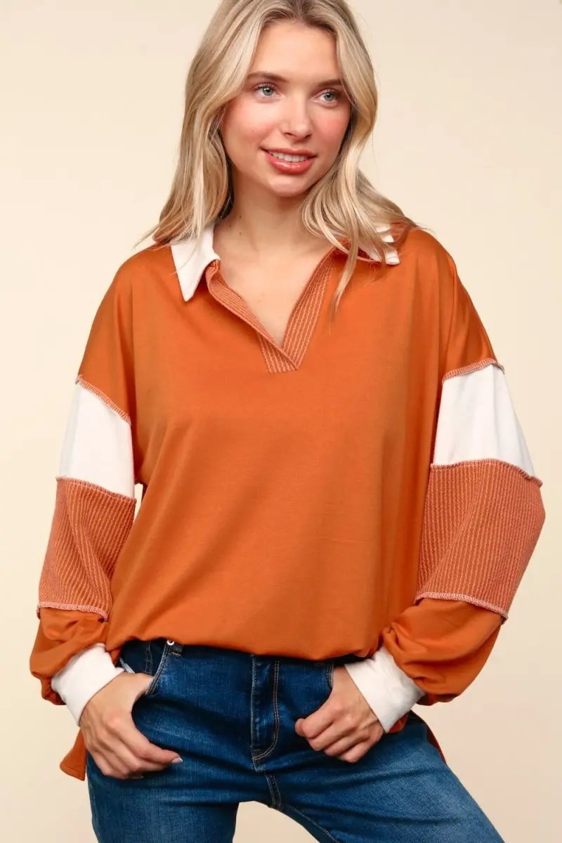 Color Block Top Women&amp;#39;s Casual Long Sleeve Shirt USA Shipped!