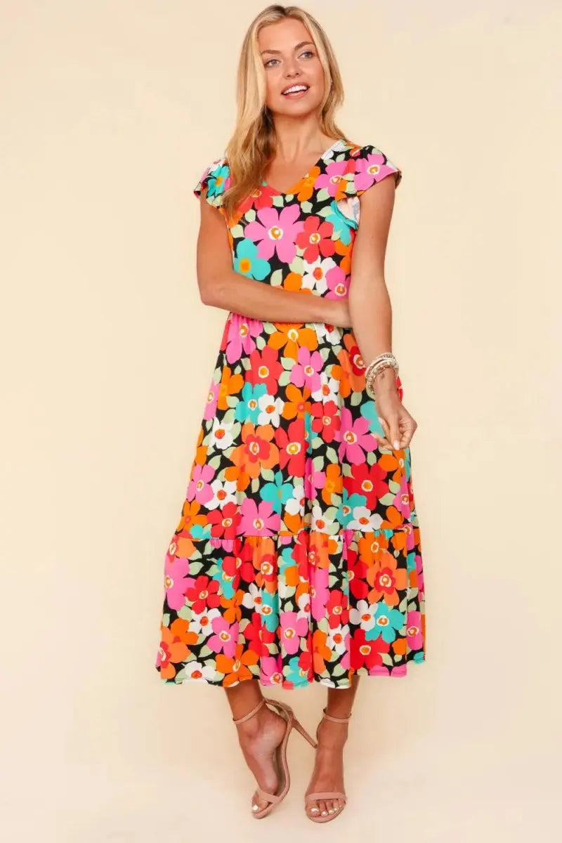 Floral Midi Dress Women&amp;#39;s Casual Summer Dress w/ Pockets Ship USA