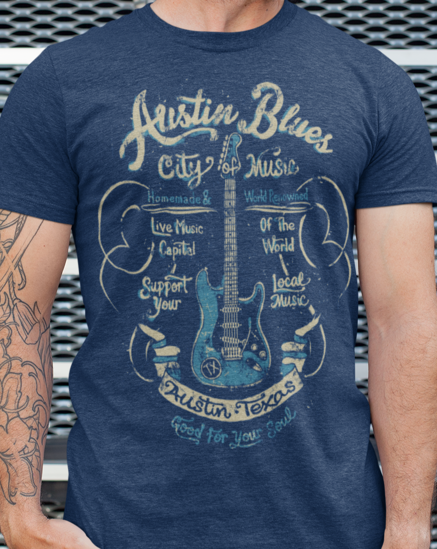 Men&amp;#39;s Austin Blues Music Guitar T-Shirt