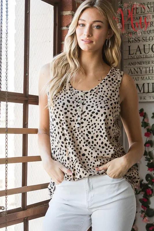 Trendsi Animal Print Top Women&amp;#39;s Plus Size Sleeveless Button-Down Top USA Ship