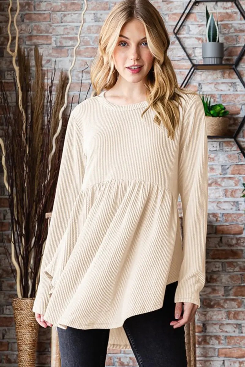 Ribbed Babydoll Top Women&amp;#39;s Casual Long Sleeve Shirt - Soft &amp;amp; Flattering