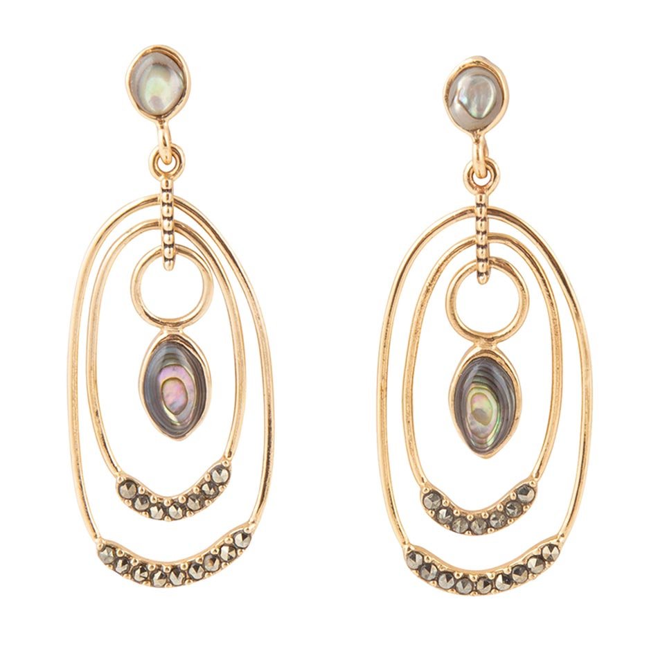 Henle Green Abalone Chandelier Golden Drop Earrings