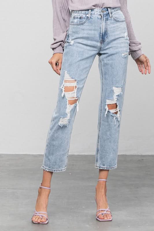 Denim Lab USA High Rise Ripped Girlfriend Jeans - Premium Quality Product | Fast Shipping &amp;amp; Returns