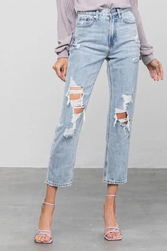 Denim Lab USA High Rise Ripped Girlfriend Jeans - Premium Quality Product | Fast Shipping &amp;amp; Returns