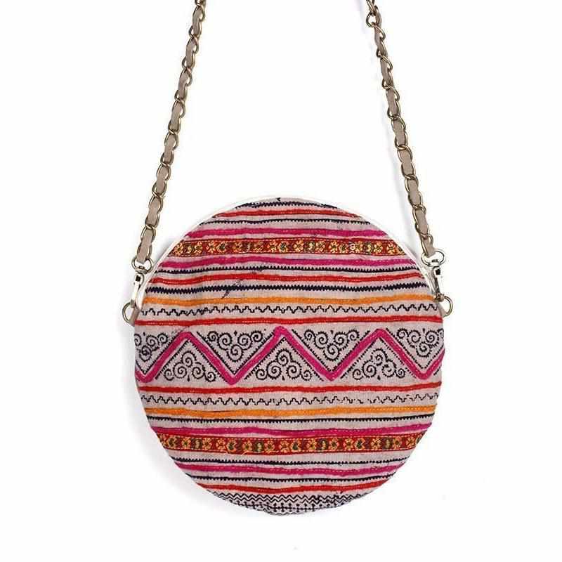 Hmong Circle Vintage Crossbody Canteen Bag - Thailand