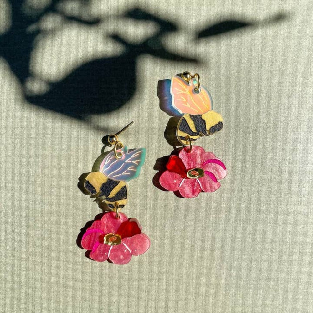 Honey Bee Flower Acrylic Earrings