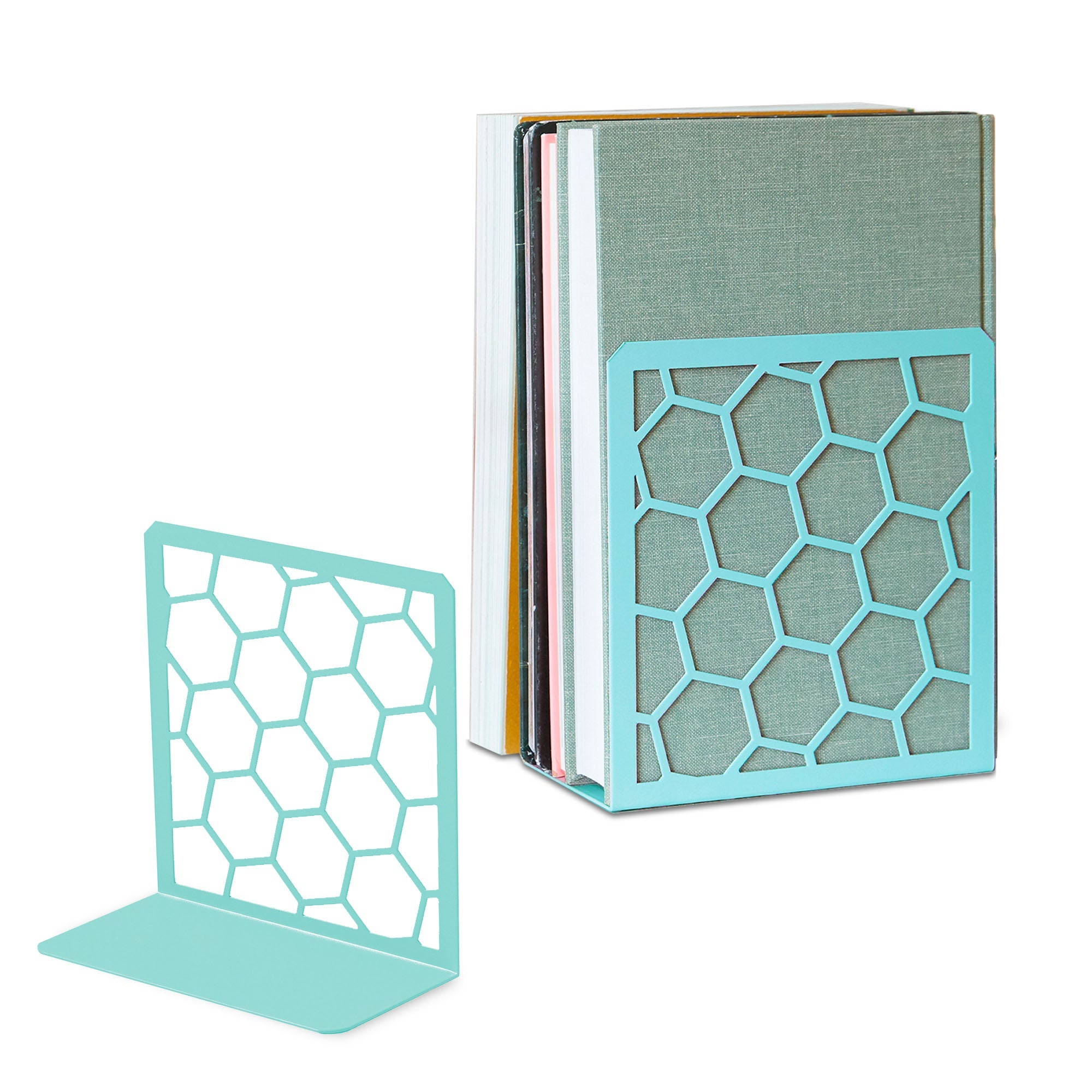 Honeycomb Metal Bookend – Modern Geometric Book Holder