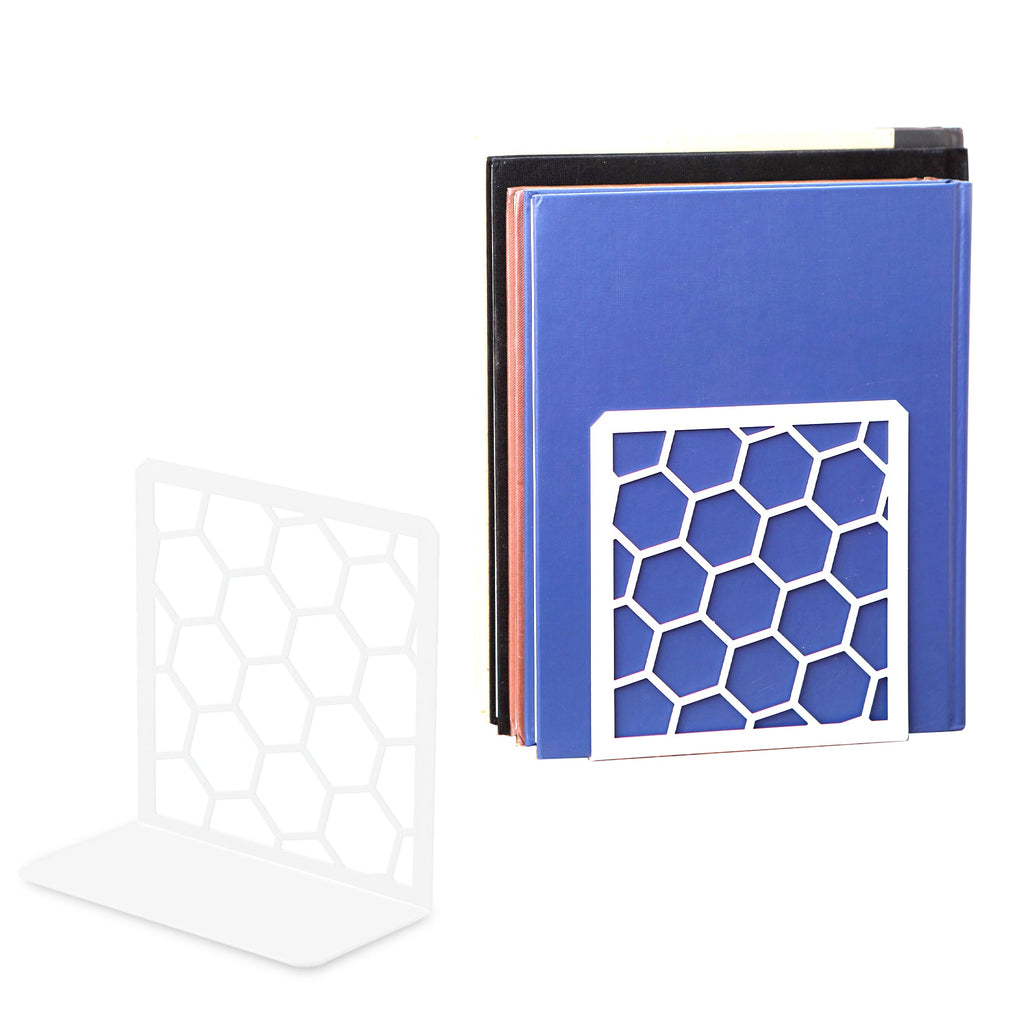 Honeycomb Metal Bookend – Modern Geometric Book Holder