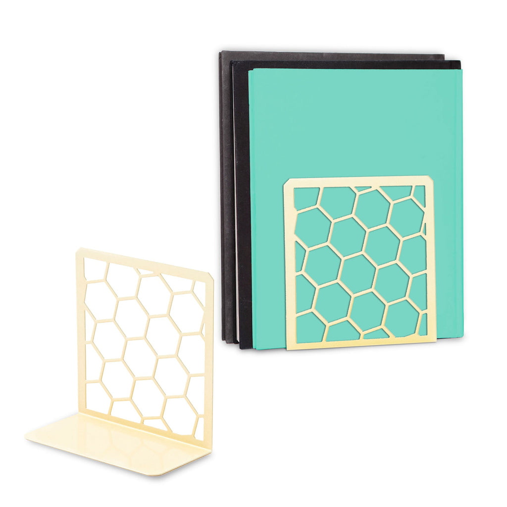 Honeycomb Metal Bookend – Modern Geometric Book Holder