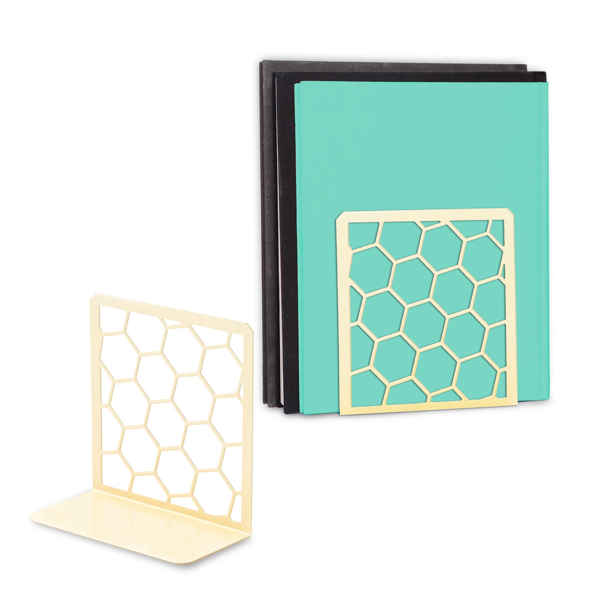 Honeycomb Metal Bookend – Modern Geometric Book Holder