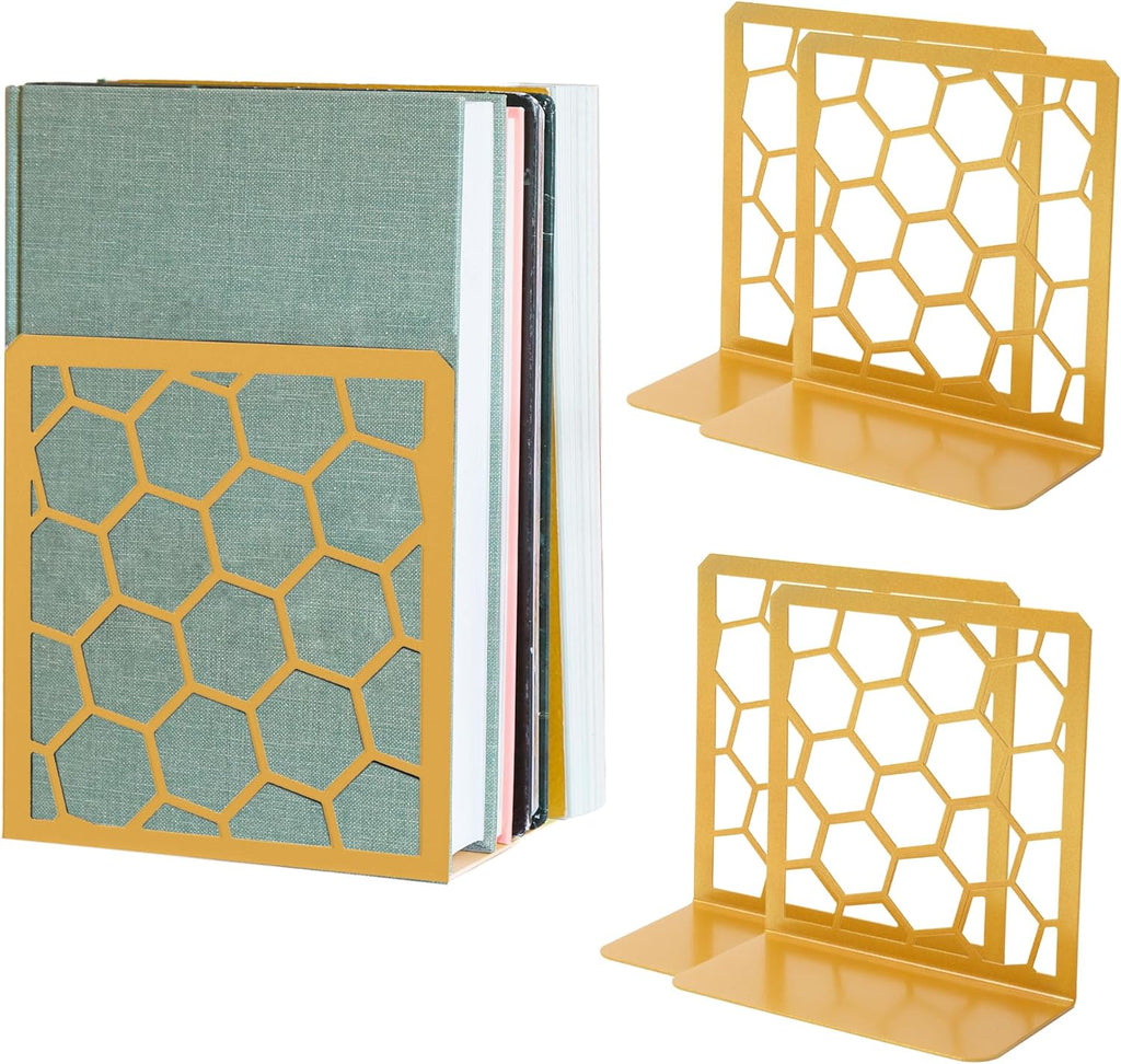 Honeycomb Bookends 2-Pack – Modern Metal Book Ends by Geomod