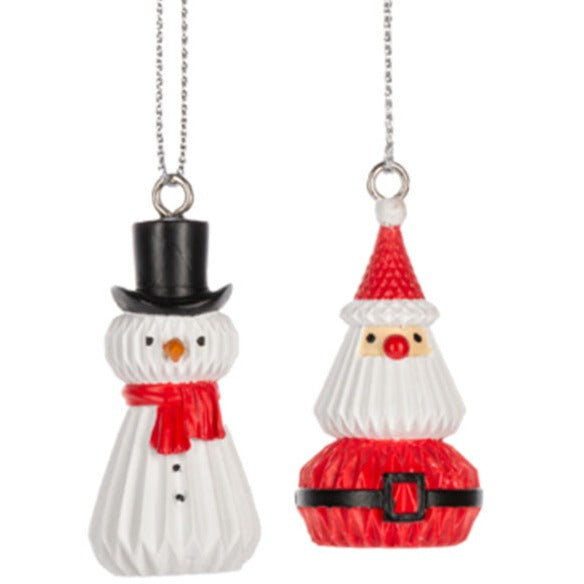 Honeycomb Santa &amp;amp; Snowman Ornaments Set of 2