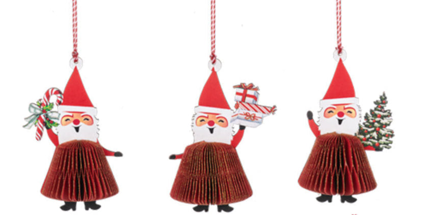 Honeycomb Santa Ornaments Set of 3