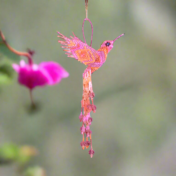 Large Hummingbird Seed Bead Handmade Ornament - Guatemala