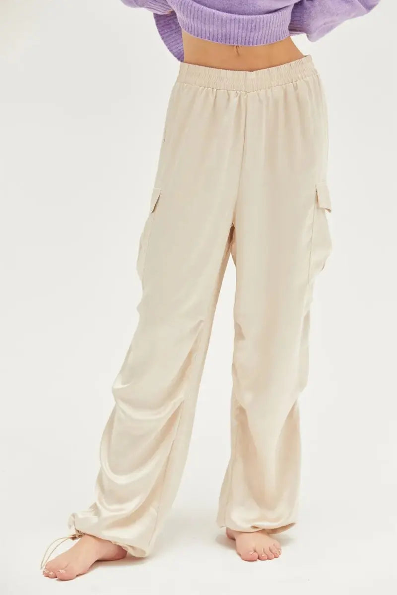 Trendsi Satin Cargo Pants Women&amp;#39;s Everyday Drawstring Hem Trendy Pants