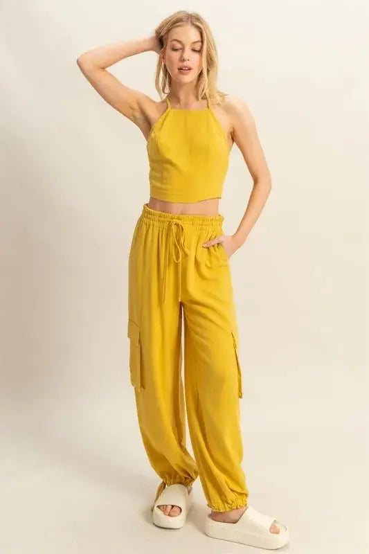 Crop Top Cargo Set Women&amp;#39;s Casual Two Piece Set USA Ship