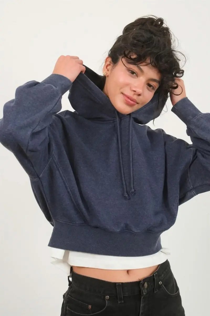 Trendsi Drop Shoulder Hoodie Women&amp;#39;s Casual Cropped Sweatshirt - Soft &amp;amp; Comfy