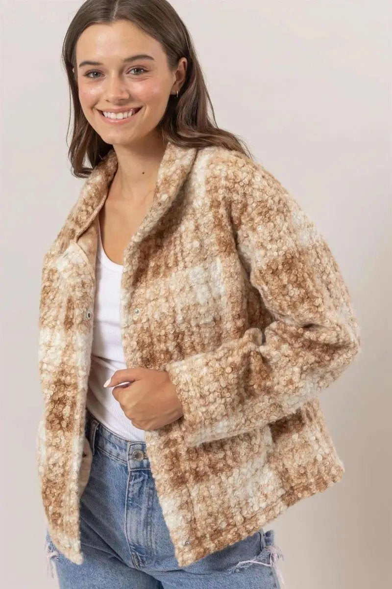 Trendsi Plaid Boucle Jacket Women&amp;#39;s Fall Outerwear Cozy &amp;amp; Stylish with Pockets