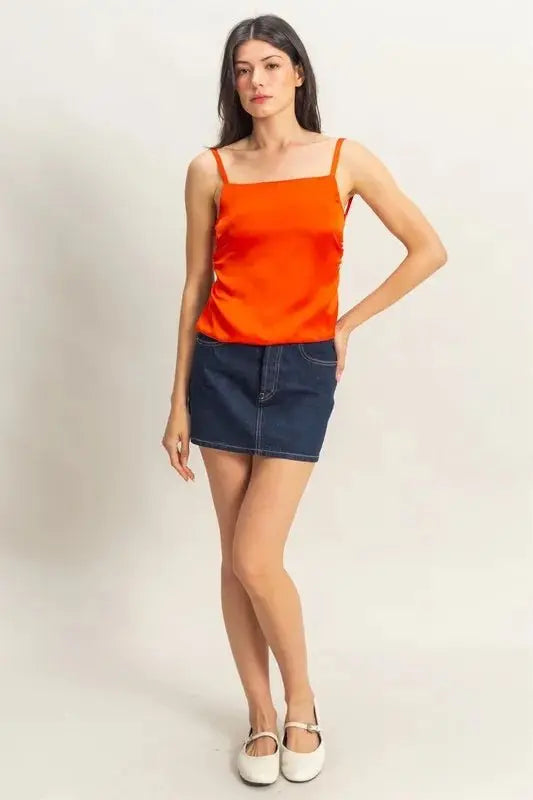 Trendsi Satin Cami Top Women&amp;#39;s Elegant Back Tie Detail USA Ship