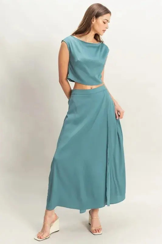 Trendsi Sleeveless Maxi Skirt Set Women&amp;#39;s Two Piece Set USA Shipped