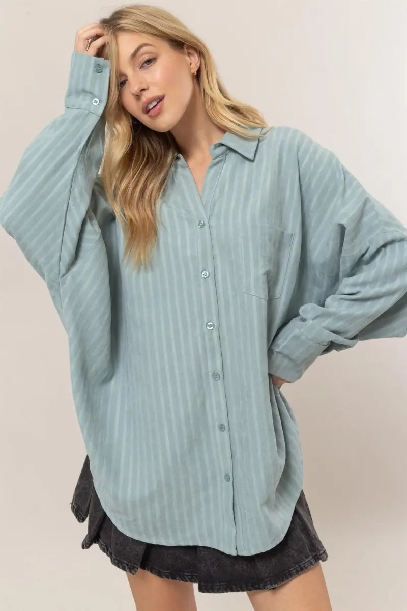 Trendsi Stripe Oversized Shirt Women&amp;#39;s Casual Button Down Top - Comfy Fit