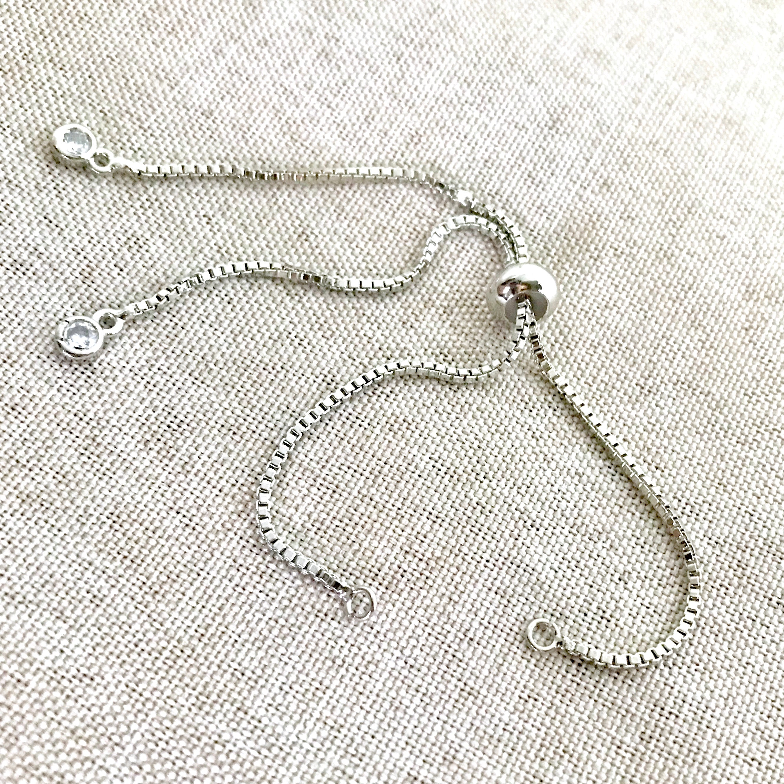 Silver Box Chain - Dainty Fine - Adjustable 5 to 9 Inches - with Open Loops - Adjustable Box Chain Bracelet - Silver
