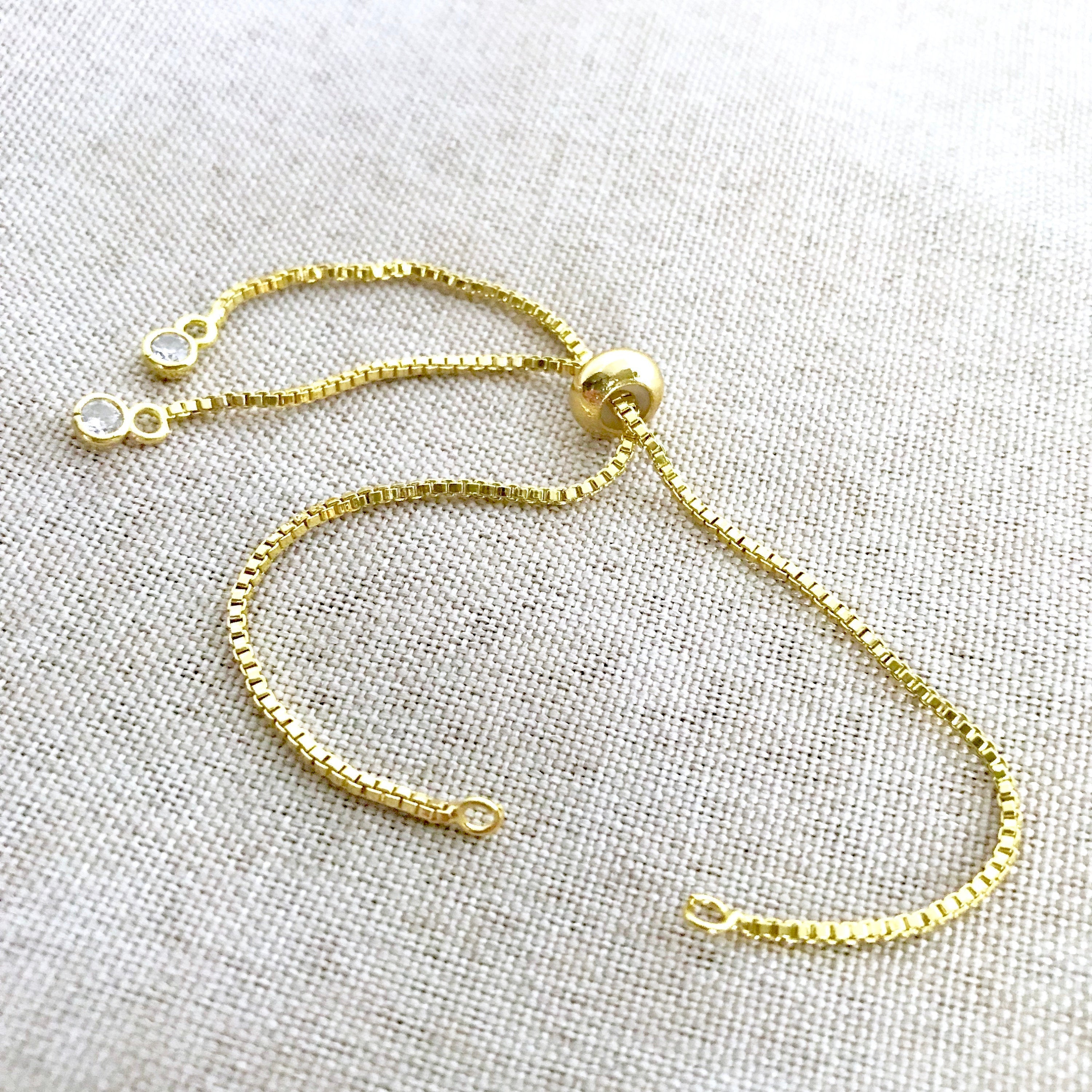 Gold Plated Box Chain - Dainty Fine - Adjustable 5 to 9 Inches - with Open Loops - Adjustable Box Chain Bracelet - Gold Plated