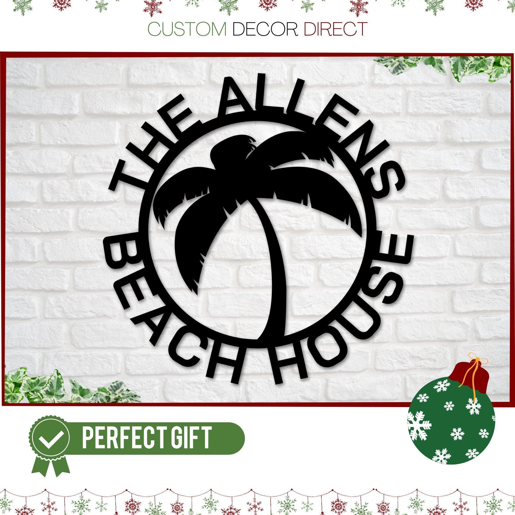 Black Friday, Cyber Monday Sale, Beach House Personalized,  Steel Metal Wall Sign, Wall Customized with Name and Palm Trees, Palm Tree Metal