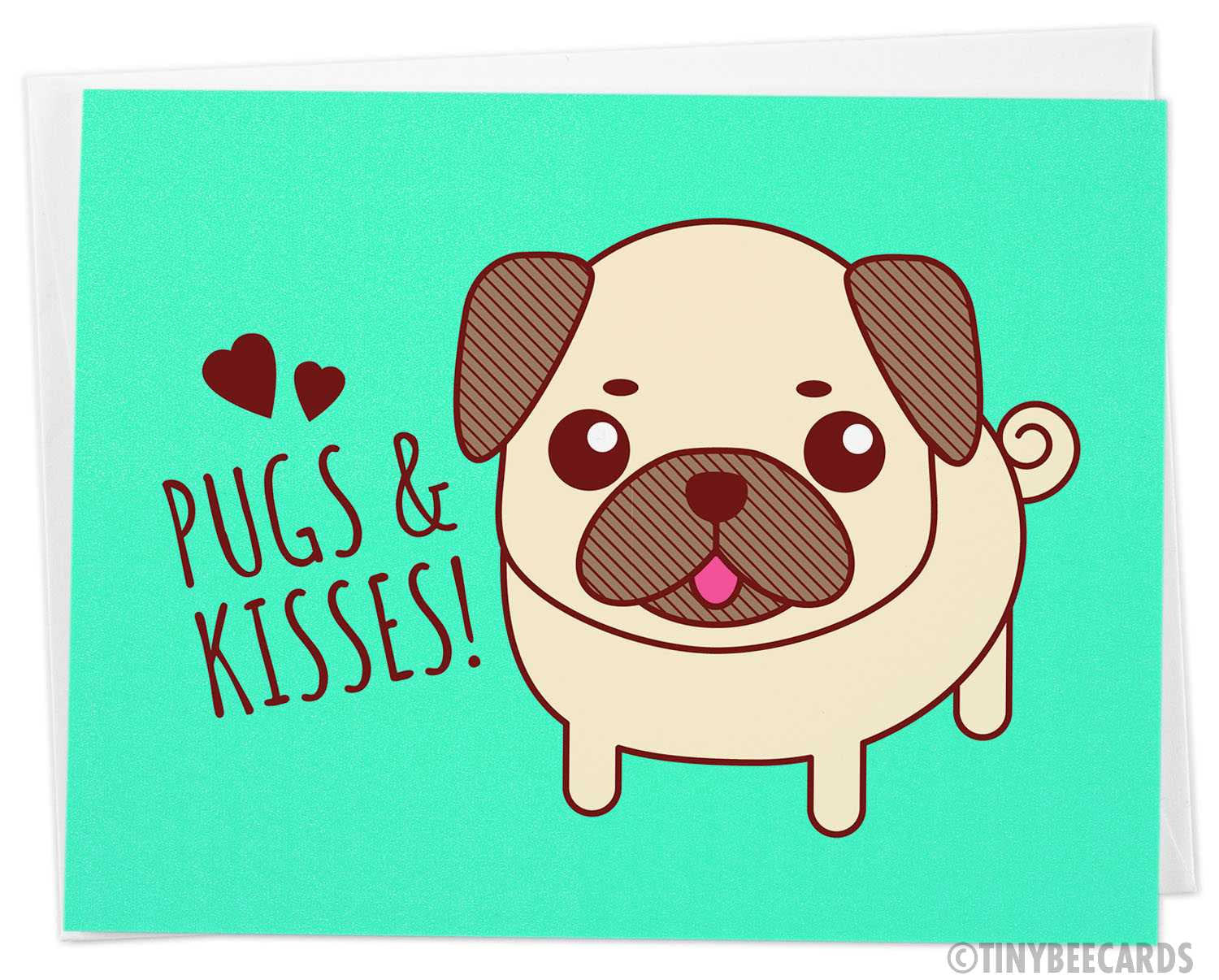 Cute Pug Dog Card &amp;quot;Pugs &amp;amp; Kisses!&amp;quot;