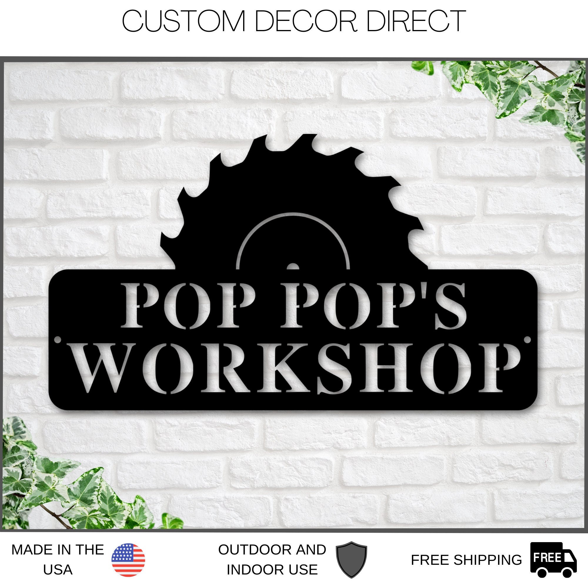 Christmas Gift, Holiday Sale, Pop Pop&amp;#39;s Workshop Sign In A Saw Blade, Crescent Wrench &amp;amp; Hammer Art, Gifts For Pop Pop, Woodworker Sign