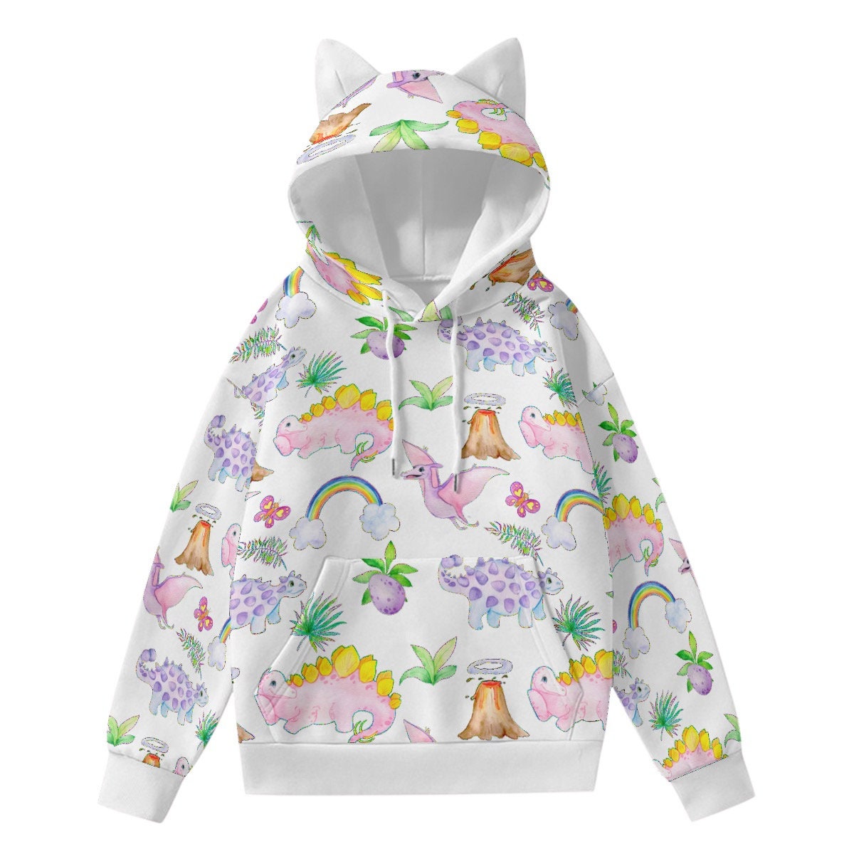 Dino &amp;amp; Rainbow Little Hoodie With Decorative Ears