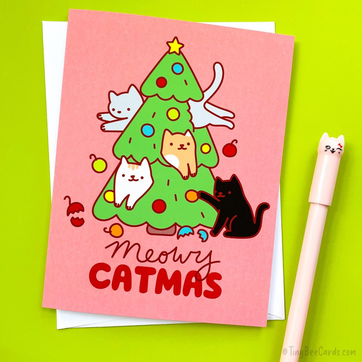 Cat Lover Christmas Card &amp;quot;Meowy Catmas&amp;quot;